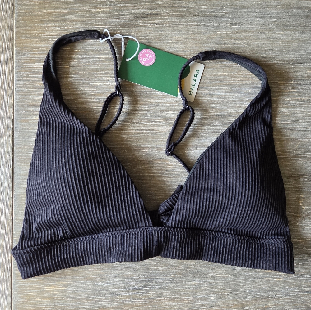 HALARA Black Ribbed Triangle Swim Bikini Top